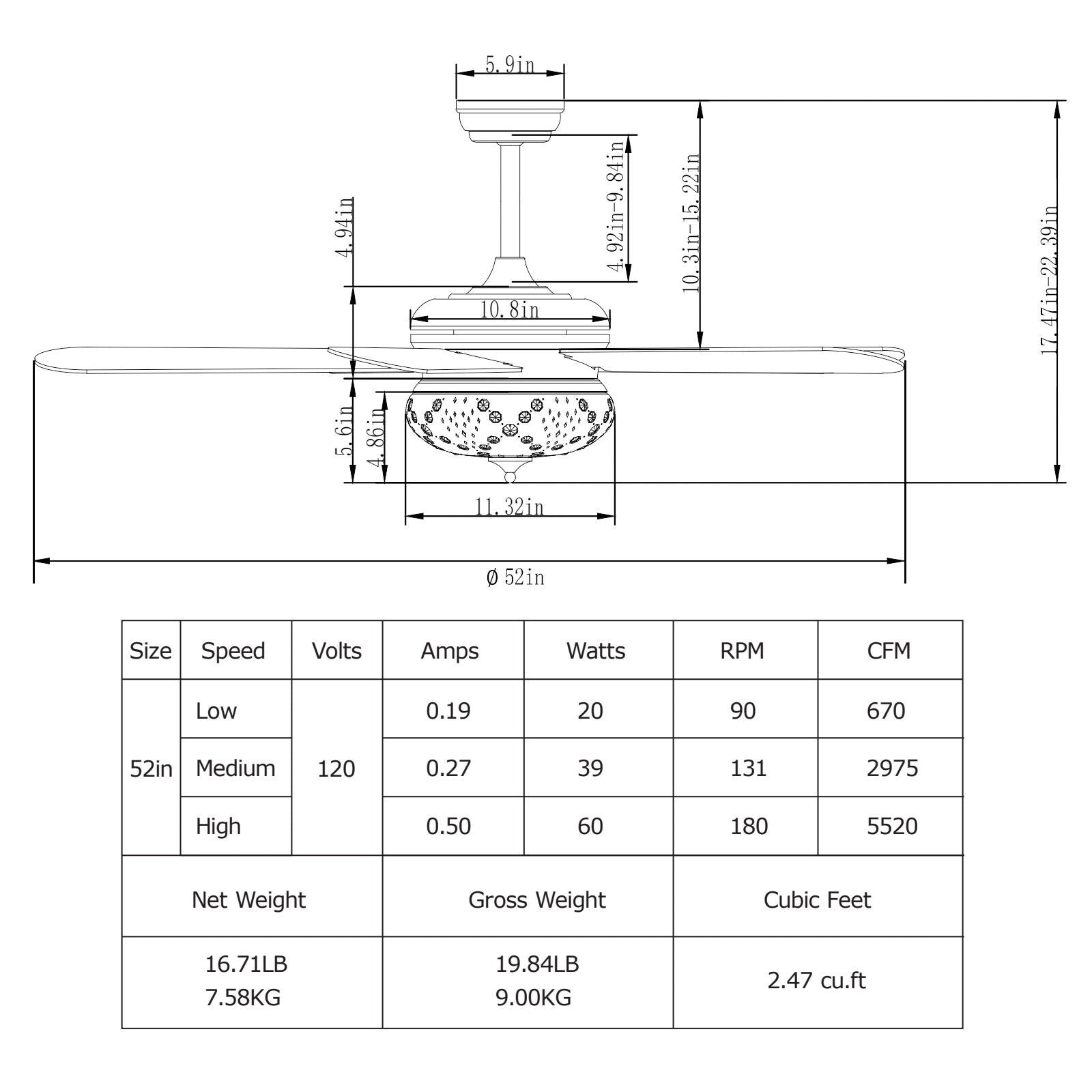 52 Inches Ceiling Fan With Remote Control, Walnut Ceiling Fans at Gallery Canada