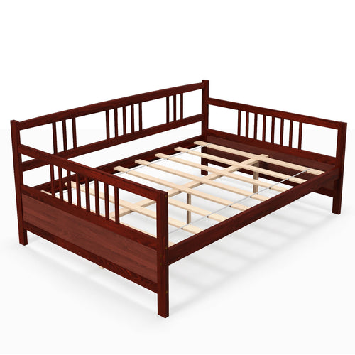 Full Size Daybed Frame With Guardrails, Brown
