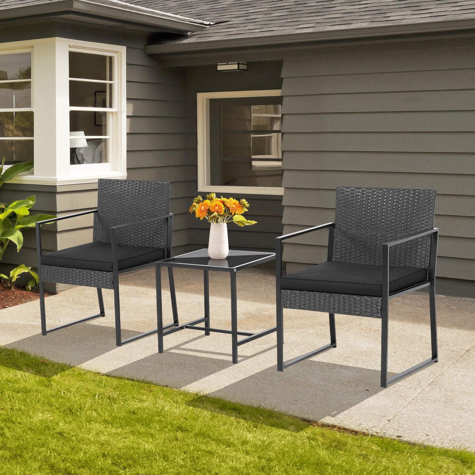 3-Piece Modern Heavy Duty Patio Furniture Set, Black Patio Conversation Sets at Gallery Canada