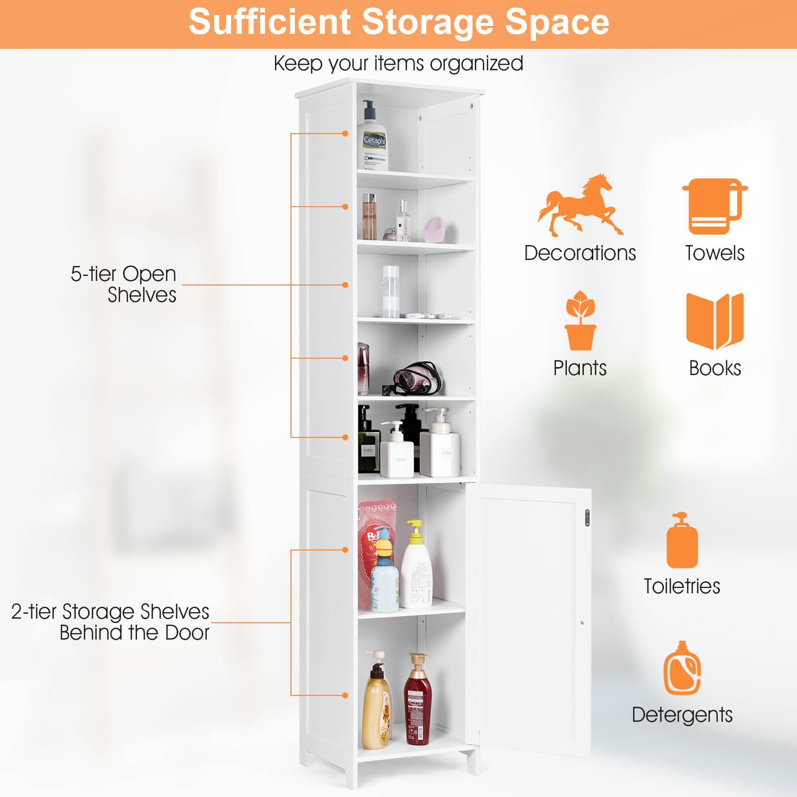 72 Inches Tall Floor Bathroom Storage Cabinet, White Floor Cabinets at Gallery Canada