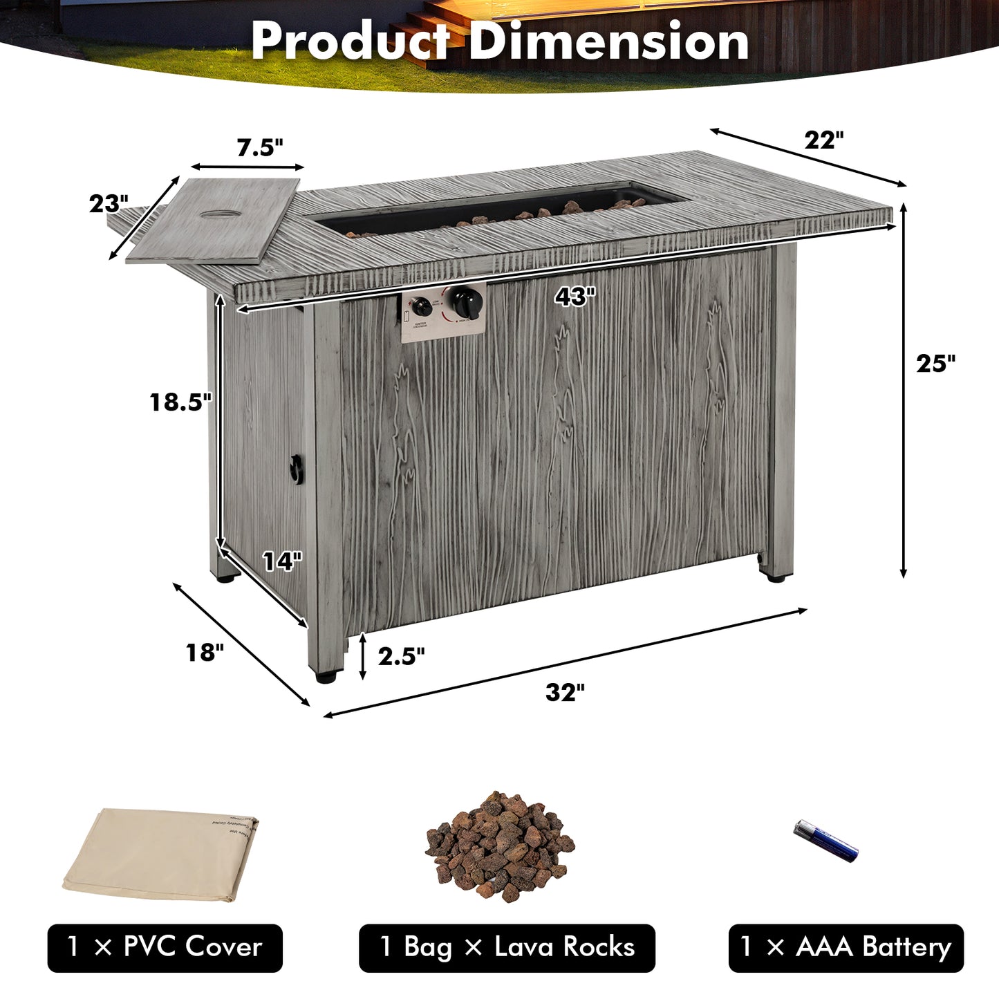 43 Inch, 50,000 BTU Propane Fire Pit Table, Gray Fire Pit Tables at Gallery Canada