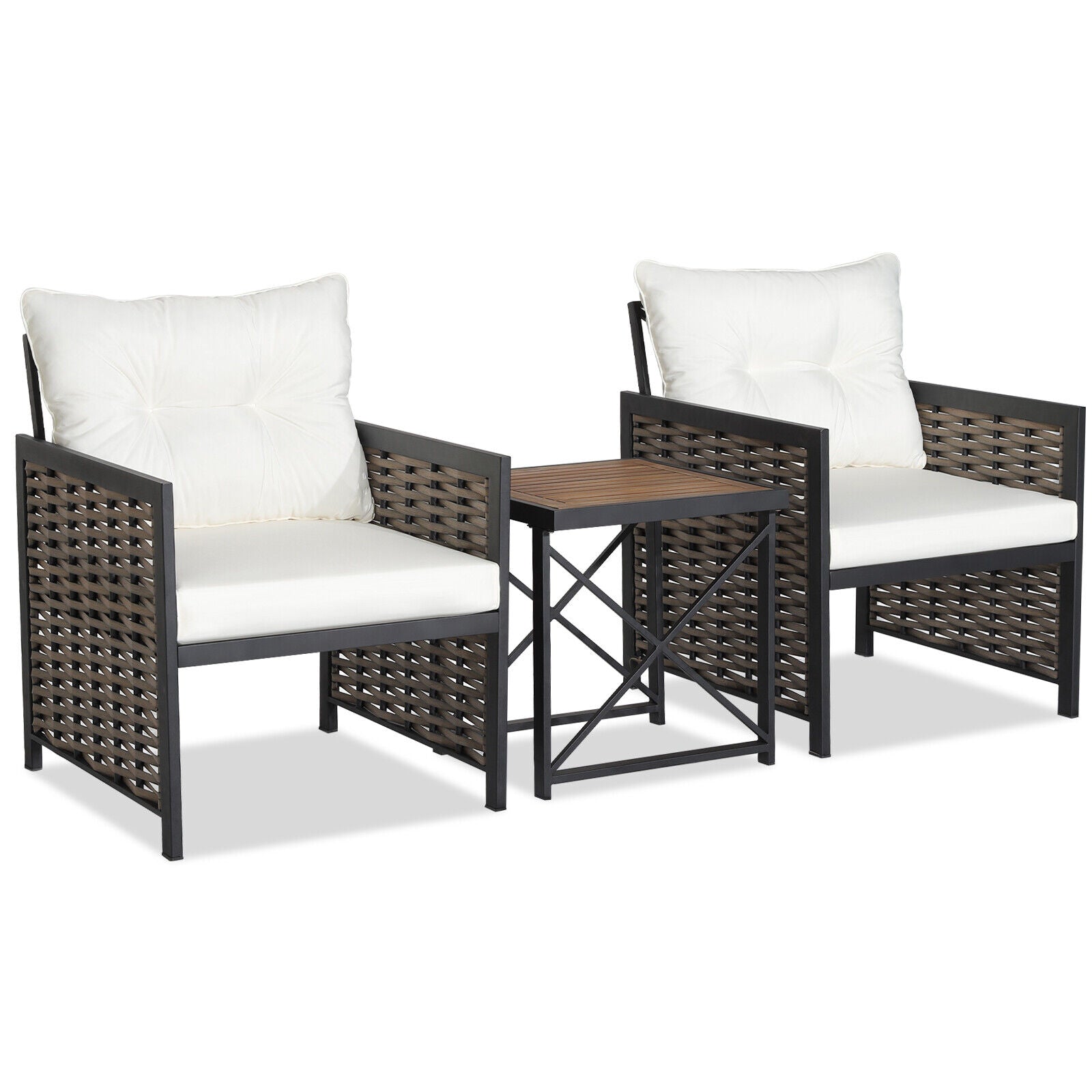 3-Piece Patio Rattan Set, Acacia Wood Tabletop, White Patio Conversation Sets White at Gallery Canada