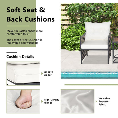 3-Piece Patio Rattan Set, Acacia Wood Tabletop, White Patio Conversation Sets at Gallery Canada