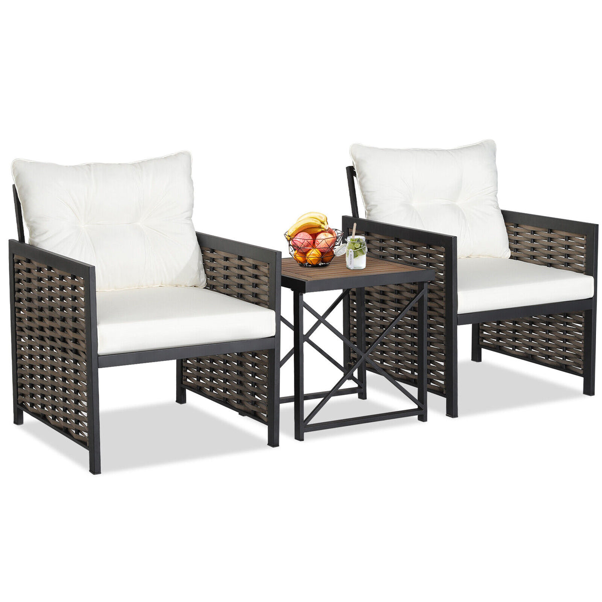 3-Piece Patio Rattan Set, Acacia Wood Tabletop, White Patio Conversation Sets at Gallery Canada