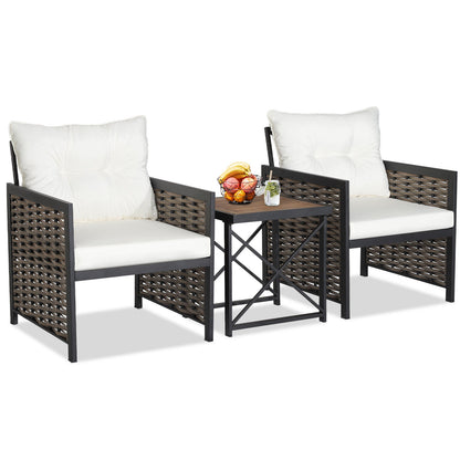 3-Piece Patio Rattan Set, Acacia Wood Tabletop, White Patio Conversation Sets at Gallery Canada
