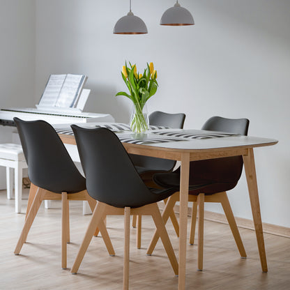Set of 4 Dining Chairs, Mid-Century Modern, PU Seat, Wooden Legs, Black Dining Chairs at Gallery Canada