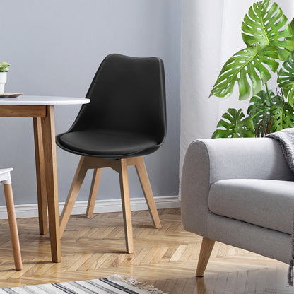 Set of 4 Dining Chairs, Mid-Century Modern, PU Seat, Wooden Legs, Black Dining Chairs at Gallery Canada
