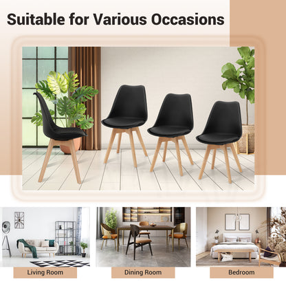 Set of 4 Dining Chairs, Mid-Century Modern, PU Seat, Wooden Legs, Black Dining Chairs at Gallery Canada