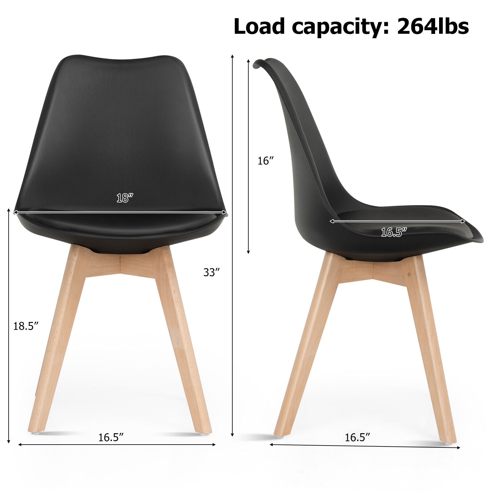 Set of 4 Dining Chairs, Mid-Century Modern, PU Seat, Wooden Legs, Black Dining Chairs at Gallery Canada
