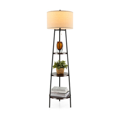 Standing Shelf Floor Lamp, Storage Shelves, Linen Lampshade, Black Table & Floor Lamps at Gallery Canada