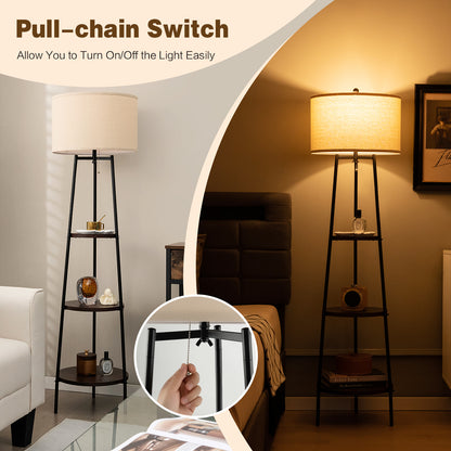 Standing Shelf Floor Lamp, Storage Shelves, Linen Lampshade, Black Table & Floor Lamps at Gallery Canada