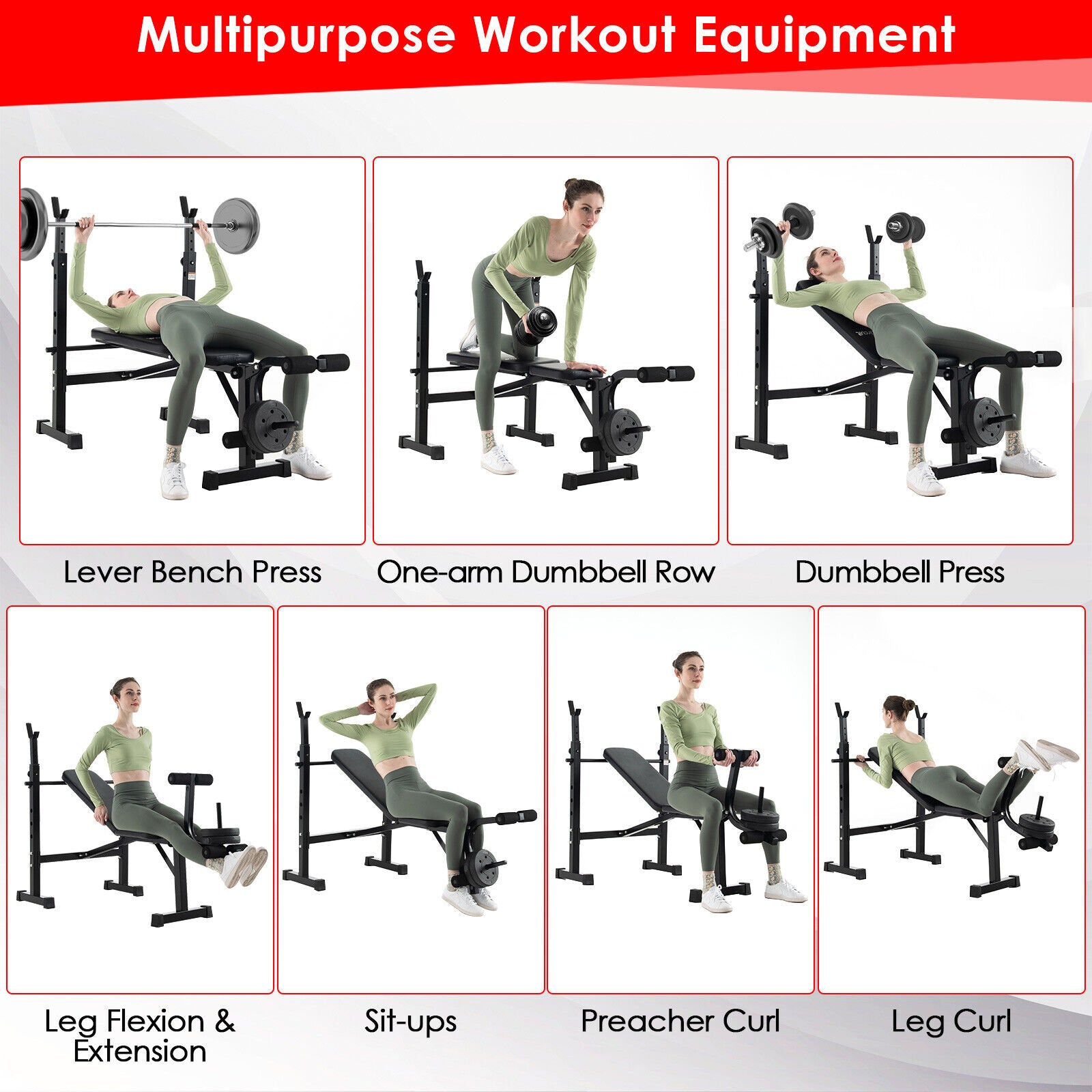 Adjustable Weight Bench, Barbell Rack Set, Weight Plate Post, Black Benches Racks & Bars at Gallery Canada
