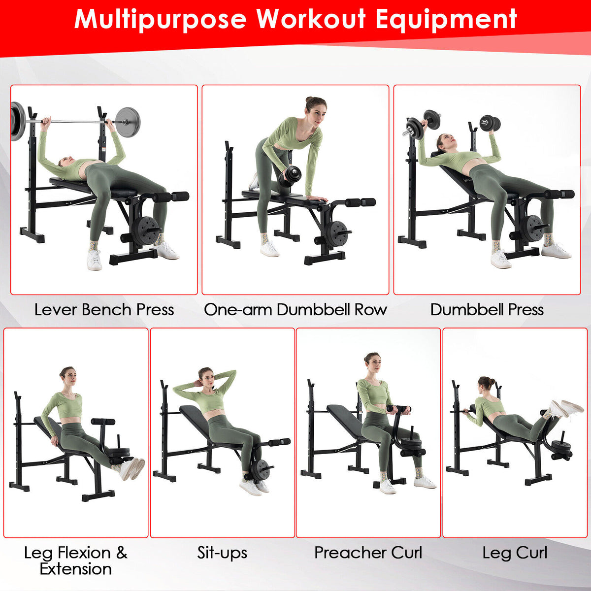 Adjustable Weight Bench, Barbell Rack Set, Weight Plate Post, Black Benches Racks & Bars at Gallery Canada