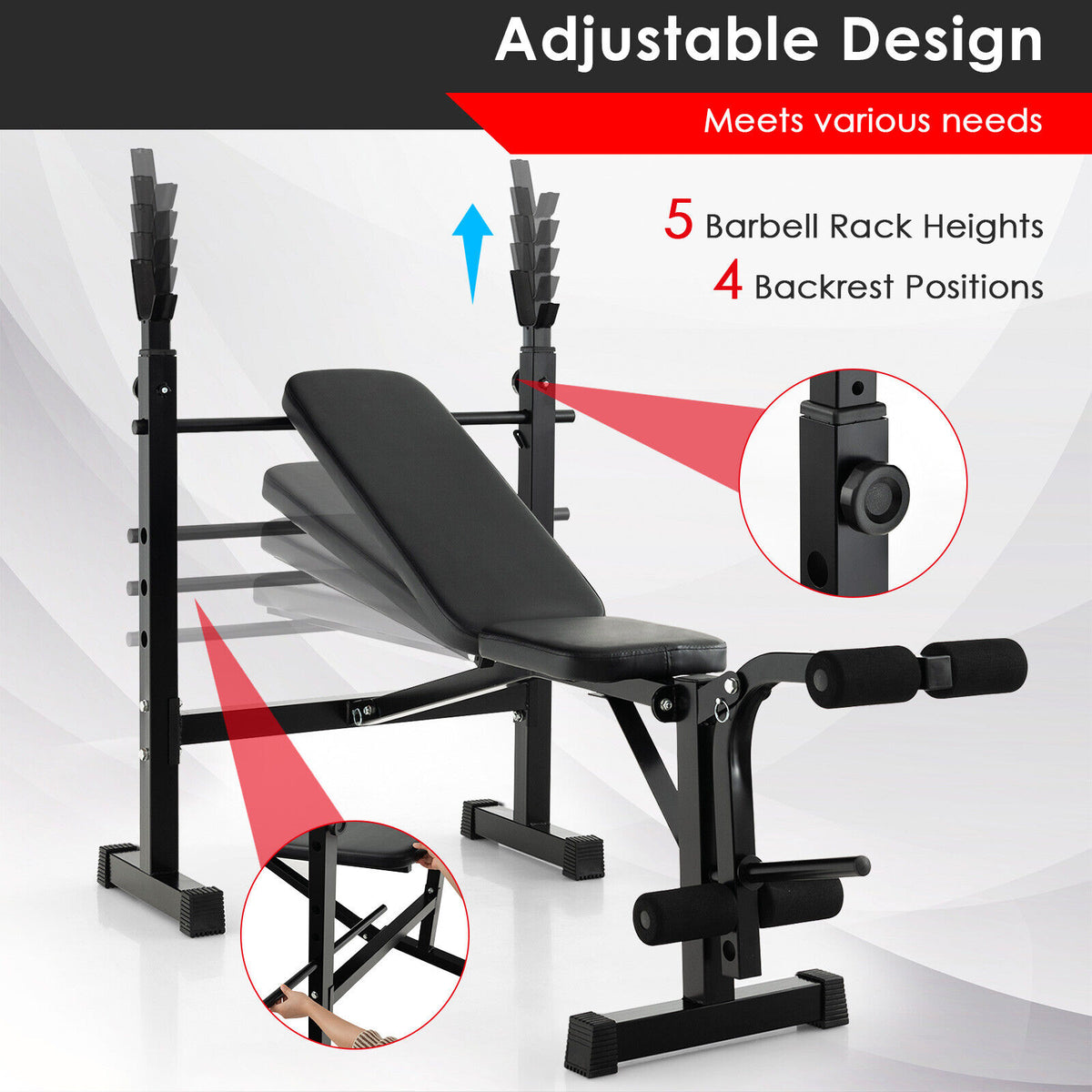 Adjustable Weight Bench, Barbell Rack Set, Weight Plate Post, Black Benches Racks & Bars at Gallery Canada
