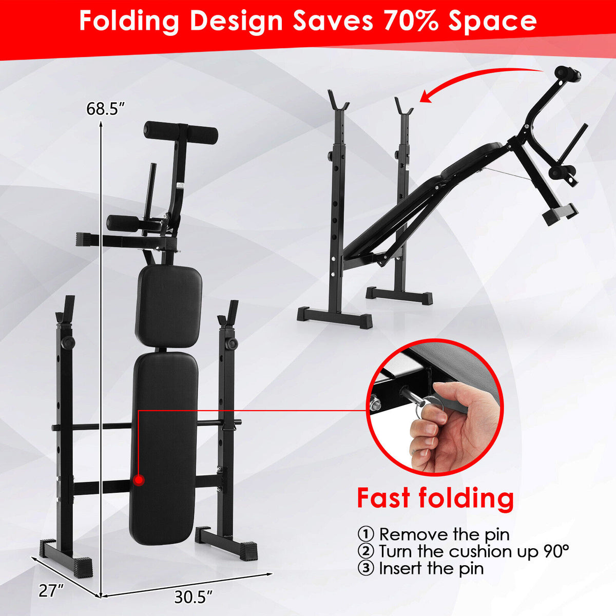 Adjustable Weight Bench, Barbell Rack Set, Weight Plate Post, Black Benches Racks & Bars at Gallery Canada