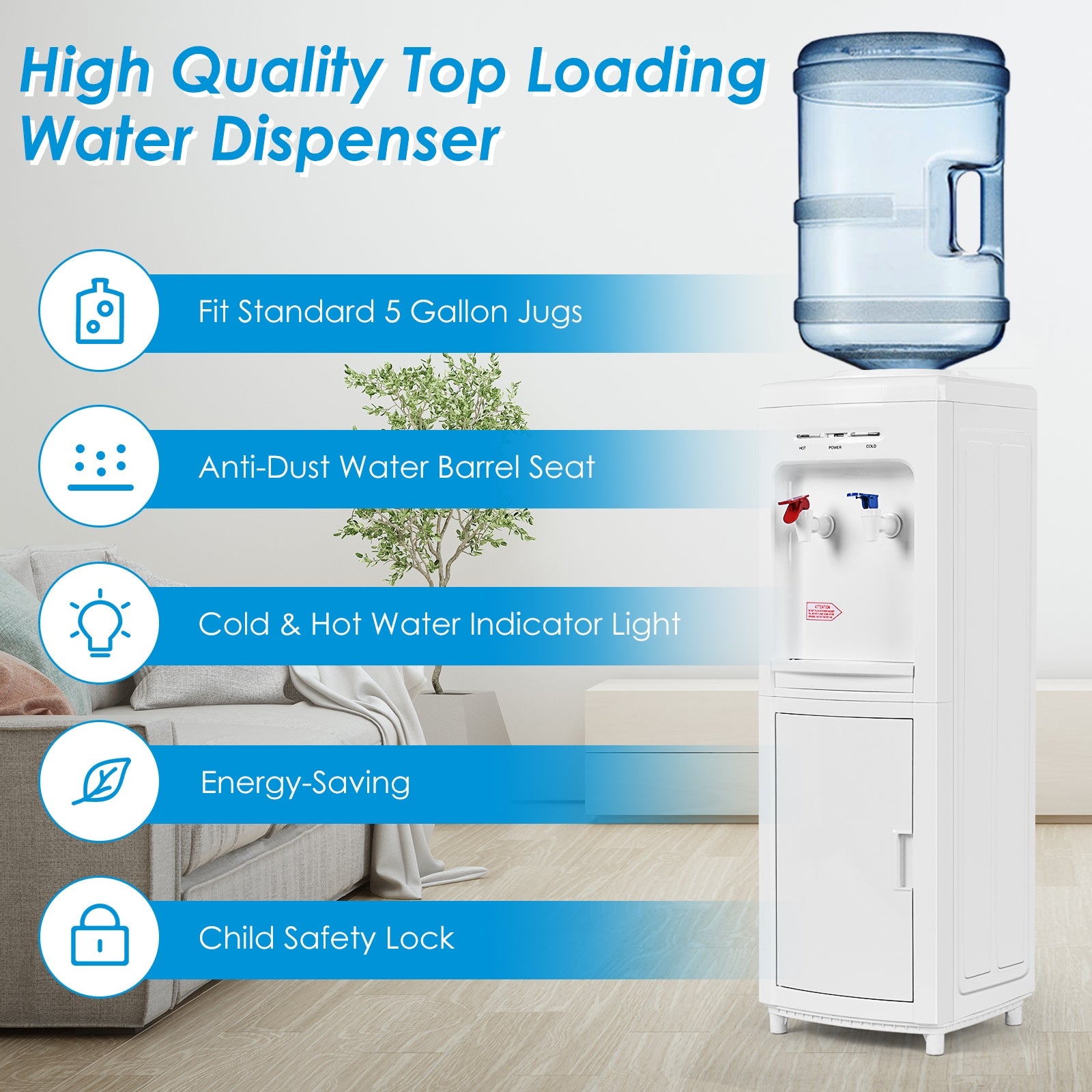 5 Gallon Hot And Cold Water Cooler Dispenser, Child Safety Lock, White Water Dispensers at Gallery Canada