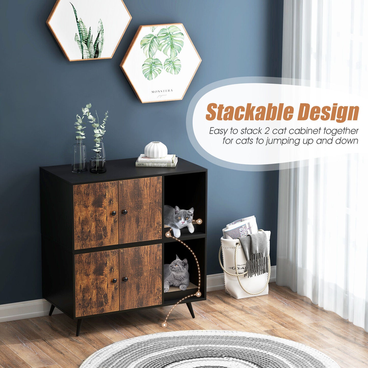 Cat Litter Box Enclosure, Double Door Cabinet, Natural Cat Houses at Gallery Canada
