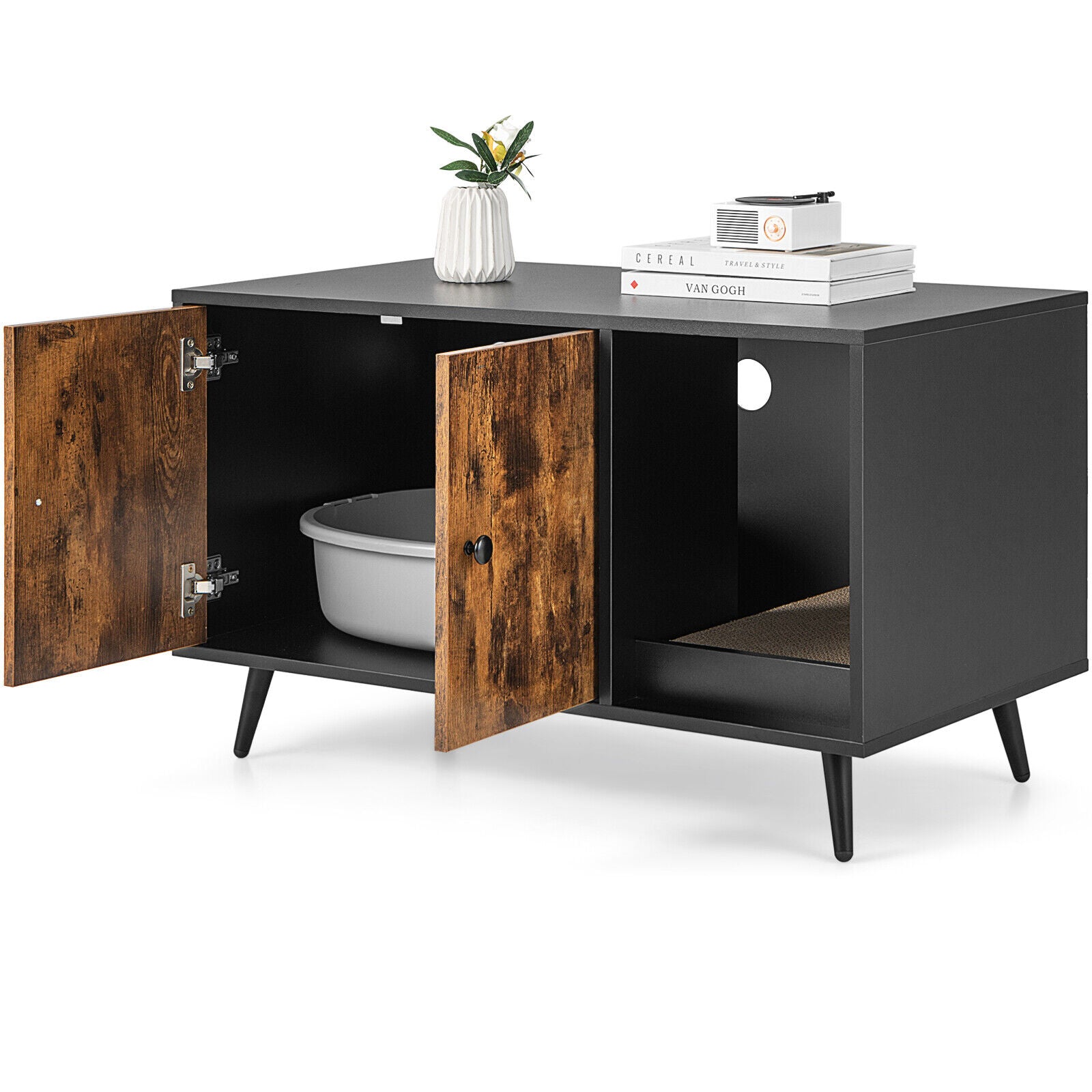 Cat Litter Box Enclosure, Double Door Cabinet, Natural Cat Houses at Gallery Canada