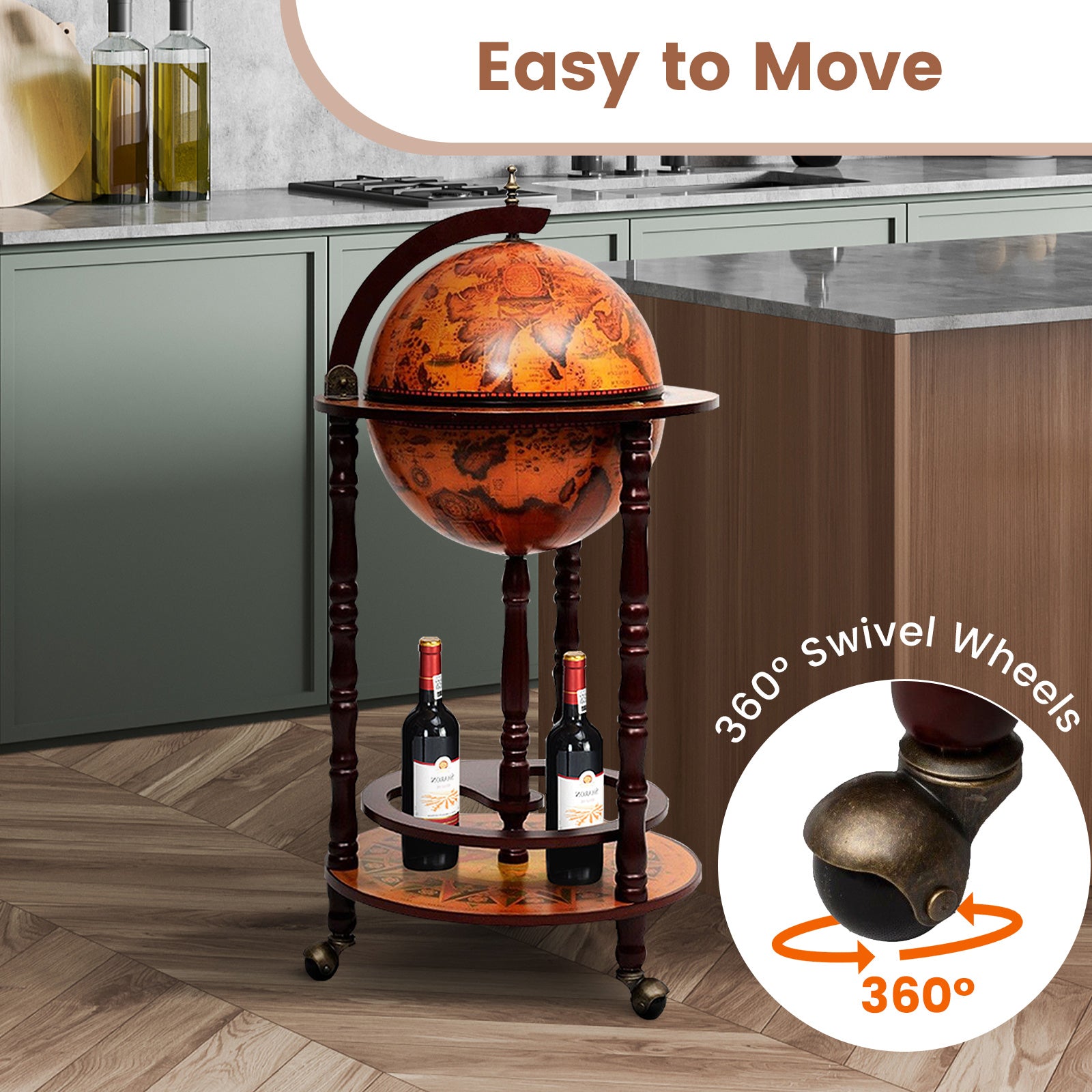 16th Century Wood Globe Wine Bar Stand, Dark Red Wine Racks at Gallery Canada