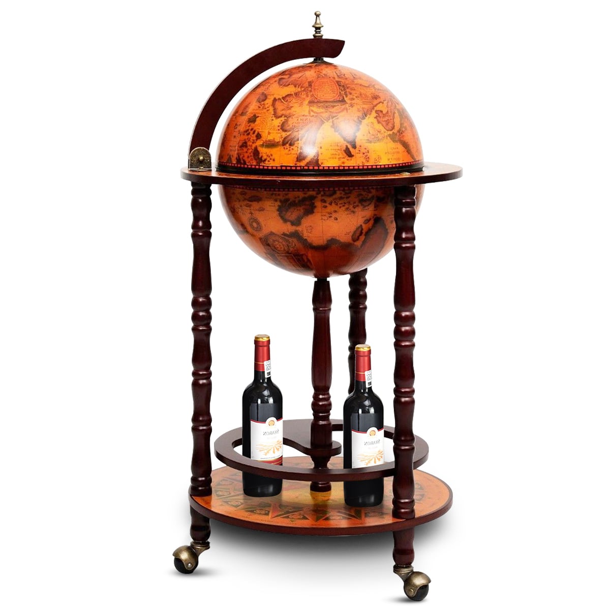 16th Century Wood Globe Wine Bar Stand, Dark Red Wine Racks at Gallery Canada