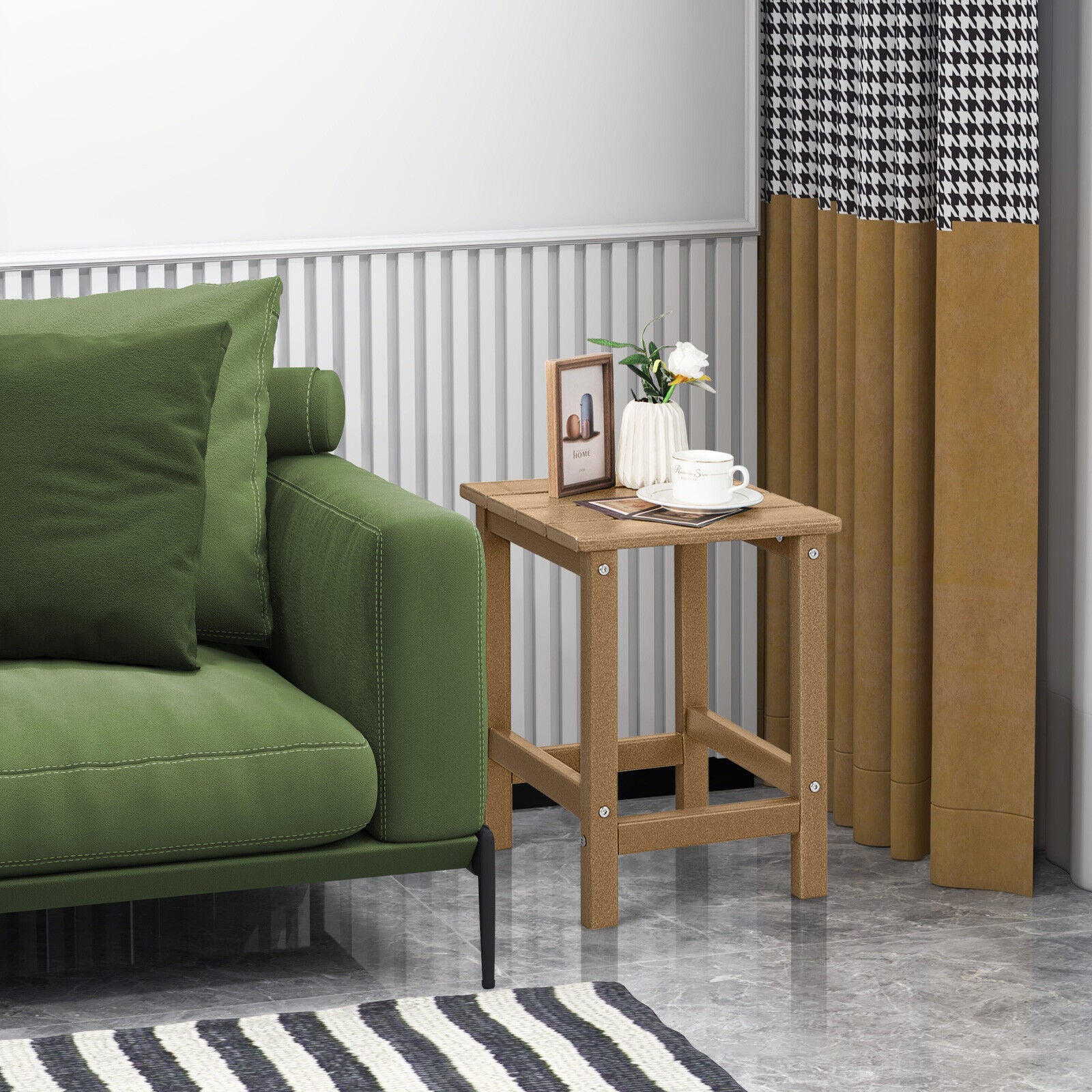 14 Inch Square Weather-Resistant Adirondack Side Table, Brown Patio Coffee Tables at Gallery Canada