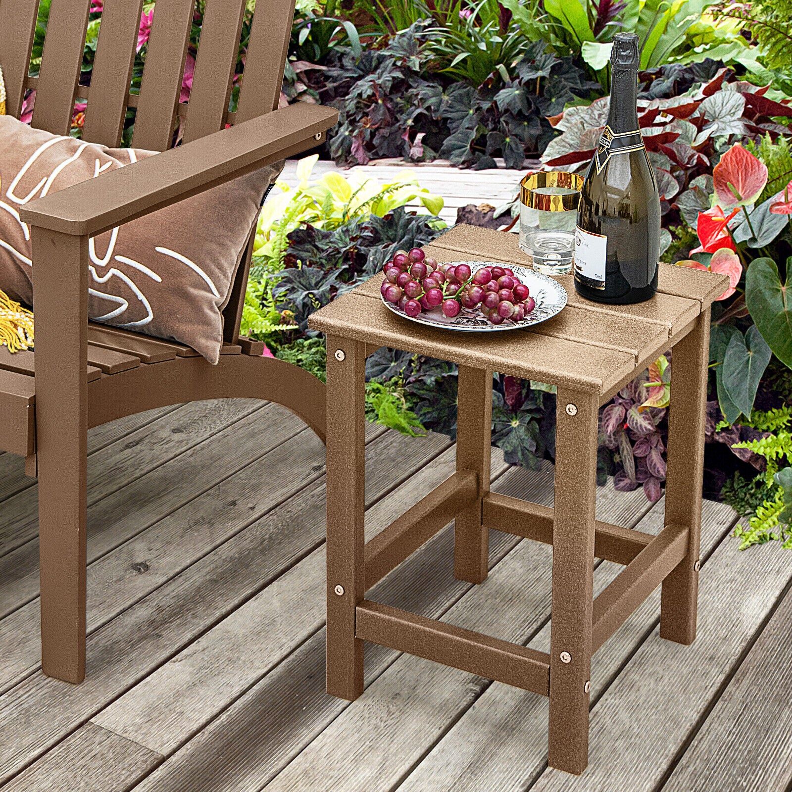 14 Inch Square Weather-Resistant Adirondack Side Table, Brown Patio Coffee Tables at Gallery Canada