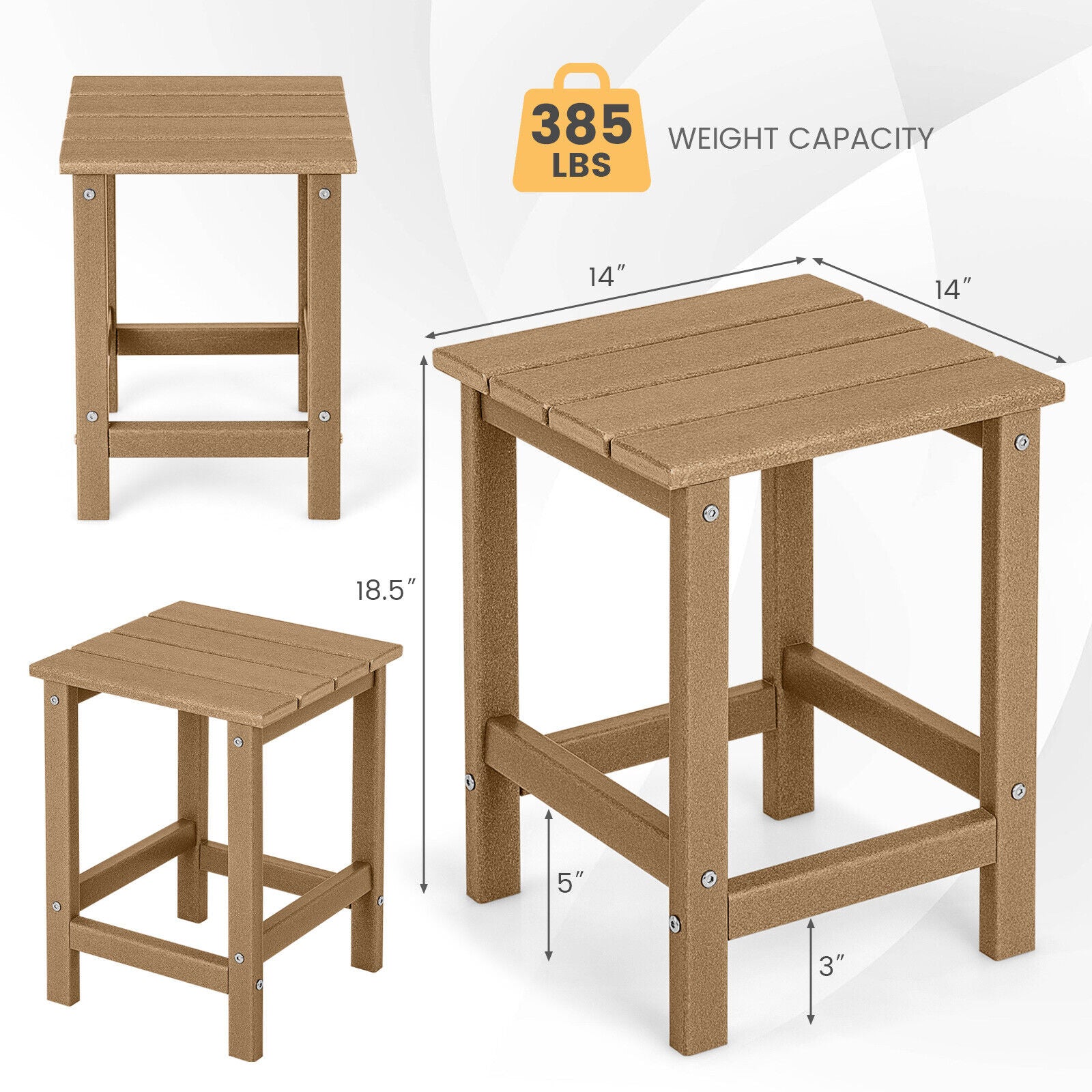 14 Inch Square Weather-Resistant Adirondack Side Table, Brown Patio Coffee Tables at Gallery Canada