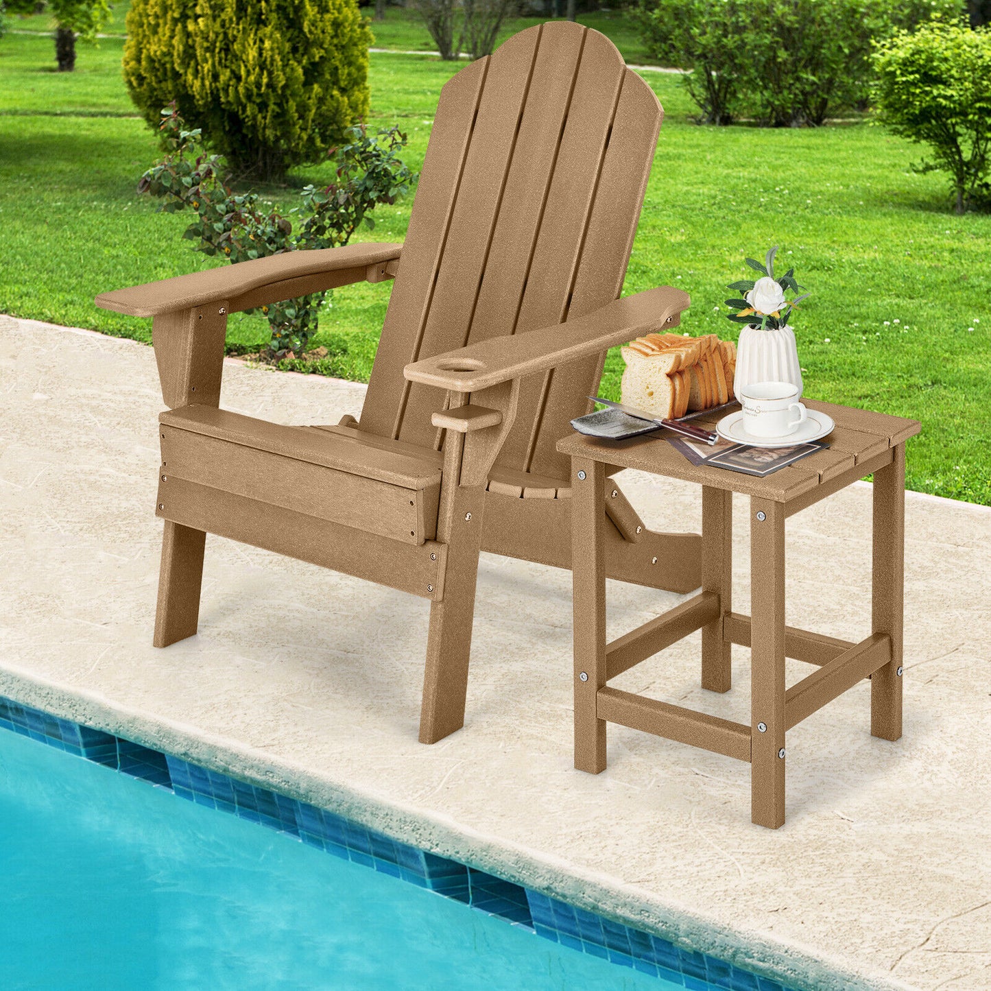 14 Inch Square Weather-Resistant Adirondack Side Table, Brown Patio Coffee Tables at Gallery Canada