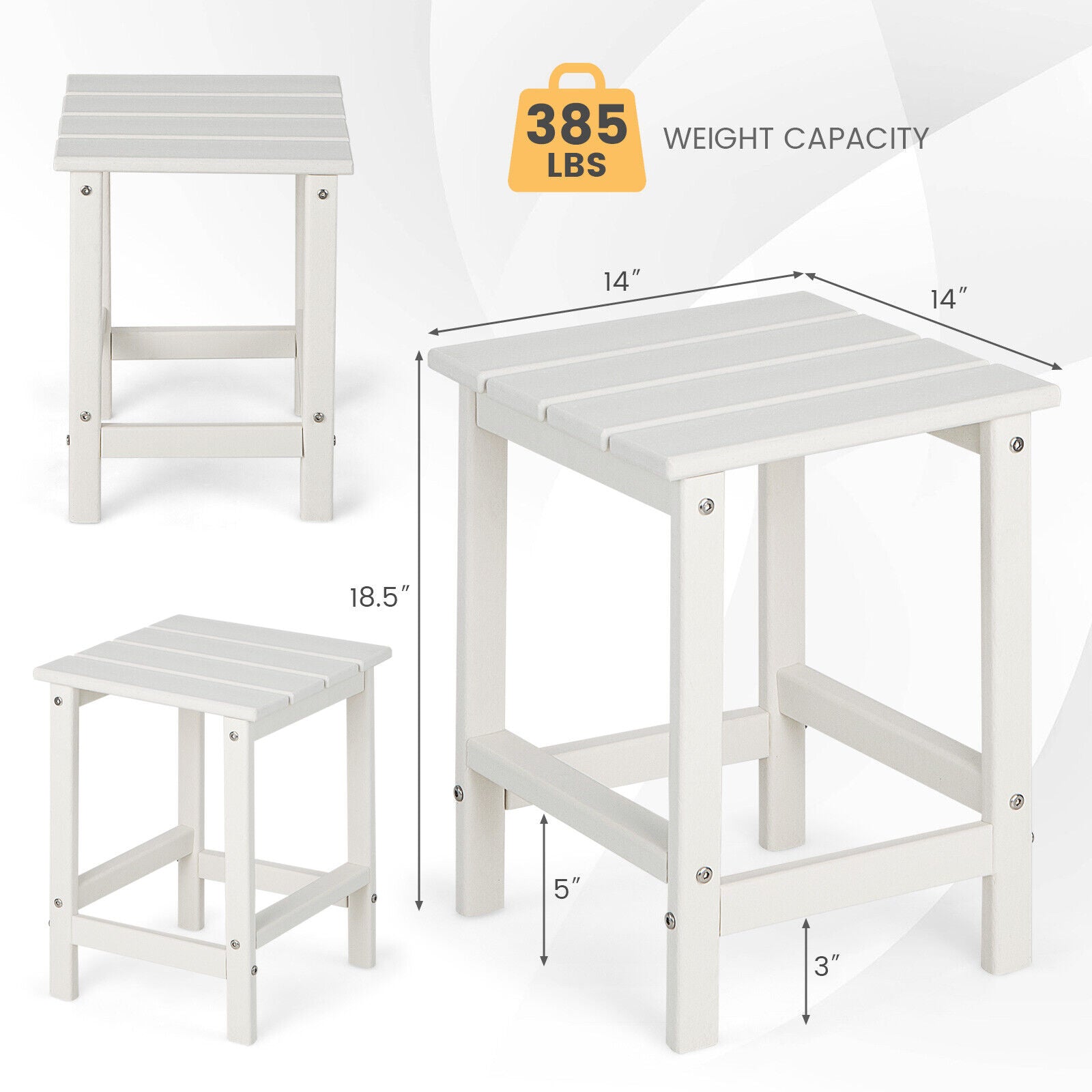 14 Inch Square Weather-Resistant Adirondack Side Table, White Patio Coffee Tables at Gallery Canada