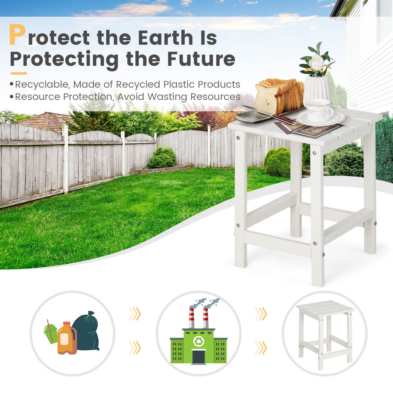 14 Inch Square Weather-Resistant Adirondack Side Table, White Patio Coffee Tables at Gallery Canada