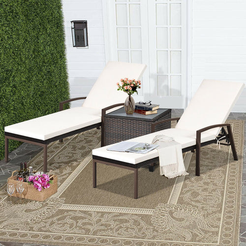 2 Piece Patio Rattan Adjustable Back Lounge Chair, White