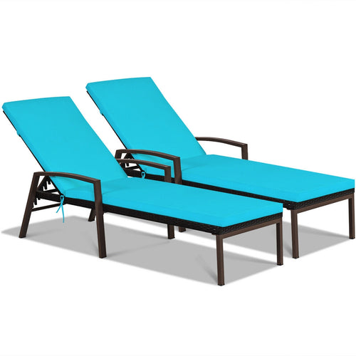 2-Piece Adjustable Rattan Patio Lounge Chair, Turquoise