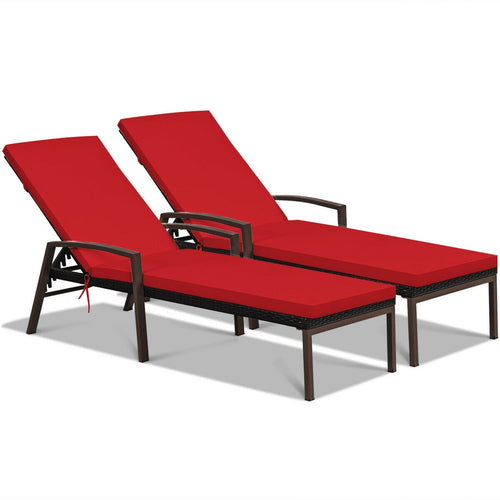 2 Piece Patio Rattan Adjustable Lounge Chair, Red
