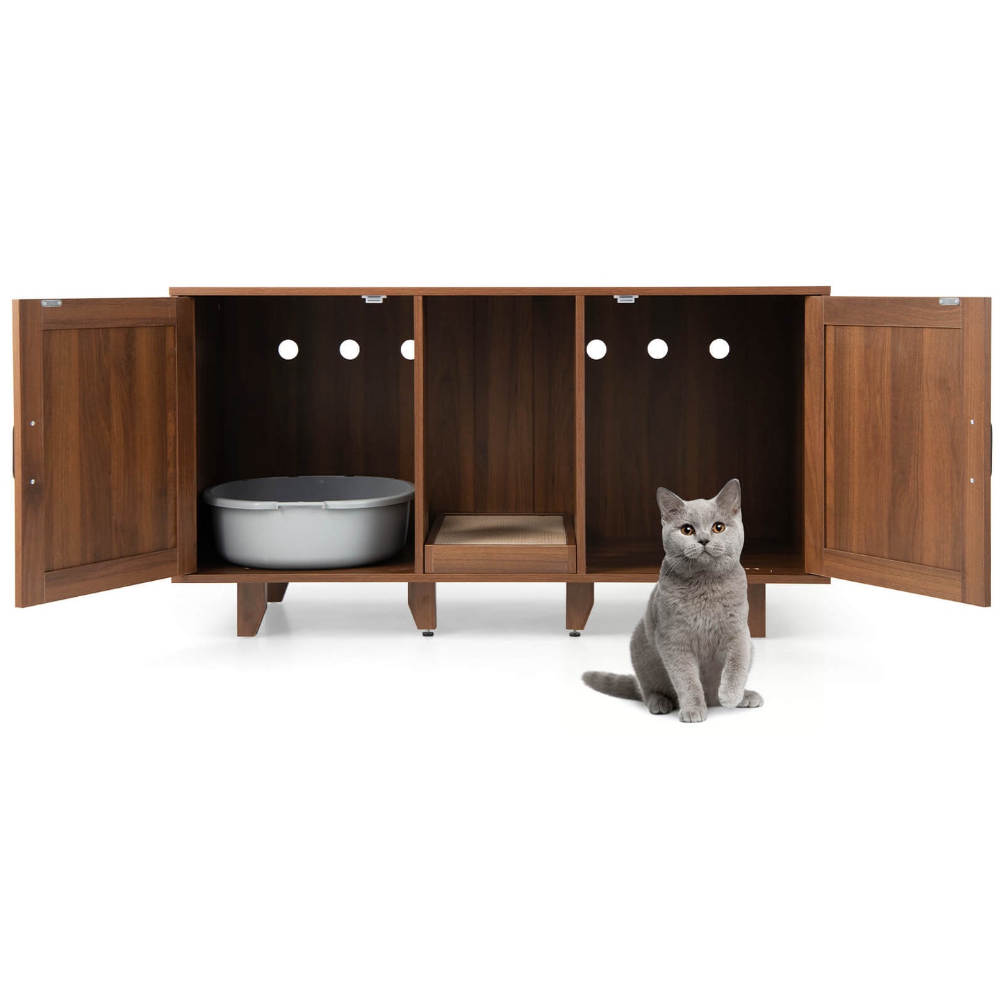 2-Door Cat Litter Box Enclosure, Winding Entry, Scratching Board, Brown Cat Houses at Gallery Canada