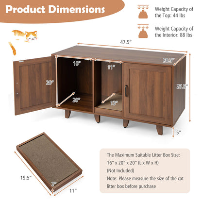 2-Door Cat Litter Box Enclosure, Winding Entry, Scratching Board, Brown Cat Houses at Gallery Canada