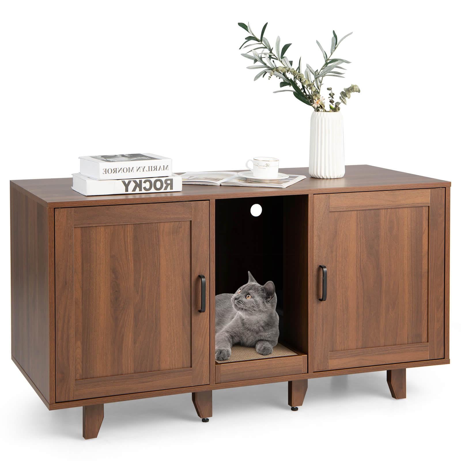 2-Door Cat Litter Box Enclosure, Winding Entry, Scratching Board, Brown Cat Houses at Gallery Canada