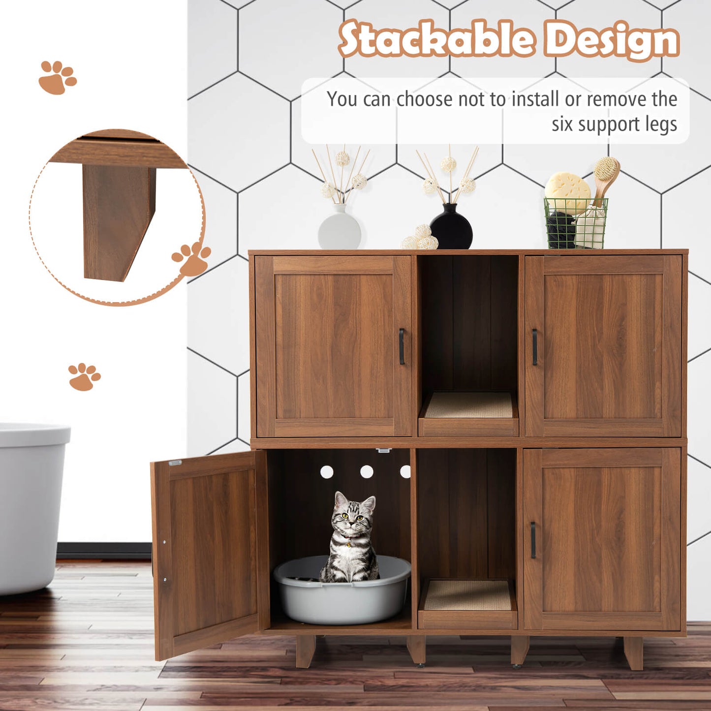 2-Door Cat Litter Box Enclosure, Winding Entry, Scratching Board, Brown Cat Houses at Gallery Canada
