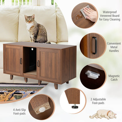 2-Door Cat Litter Box Enclosure, Winding Entry, Scratching Board, Brown Cat Houses at Gallery Canada
