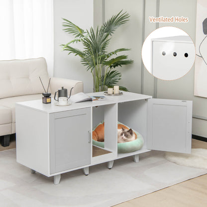 2-Door Cat Litter Box Enclosure, Winding Entry, Scratching Board, Gray Cat Houses at Gallery Canada