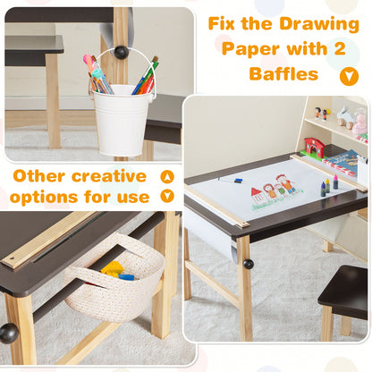 Kids Art Table And Chairs Set, With Paper Roll And Storage Bins, Coffee Kids Table & Chair Sets at Gallery Canada