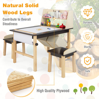 Kids Art Table And Chairs Set, With Paper Roll And Storage Bins, Coffee Kids Table & Chair Sets at Gallery Canada