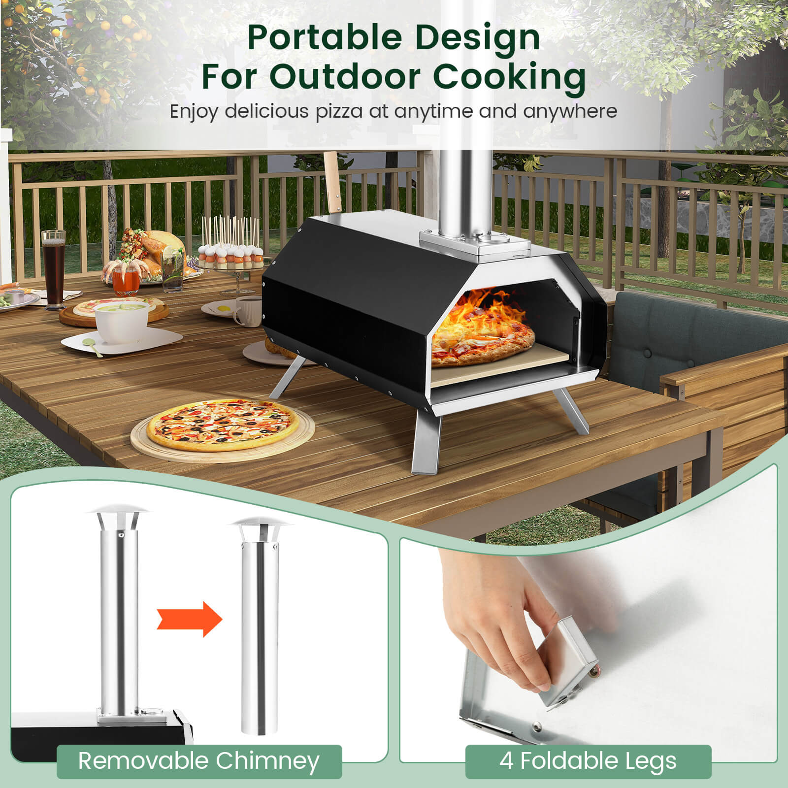 Outdoor Pizza Oven with Stone, Foldable Legs, Black Outdoor Grills at Gallery Canada