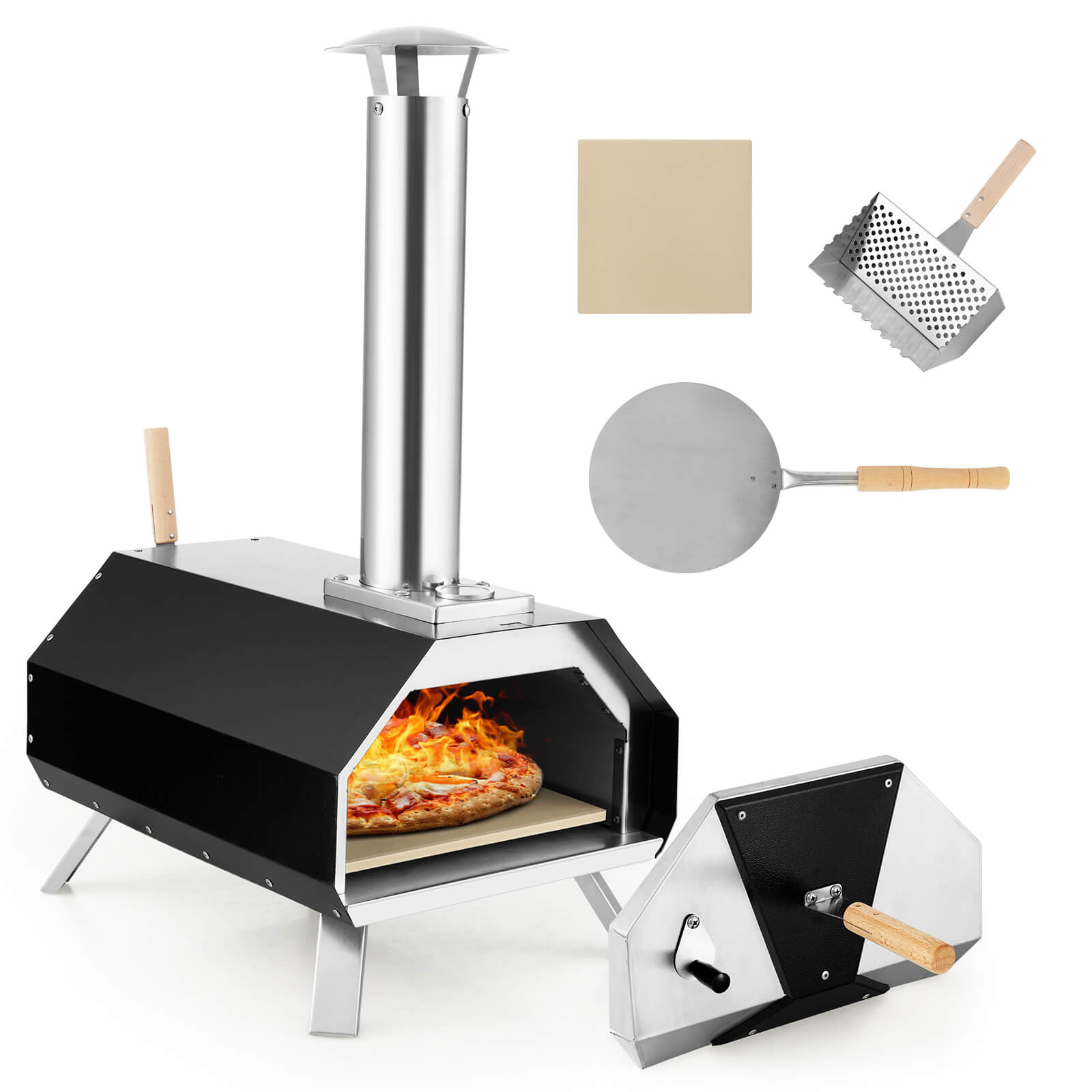 Outdoor Pizza Oven with Stone, Foldable Legs, Black Outdoor Grills at Gallery Canada