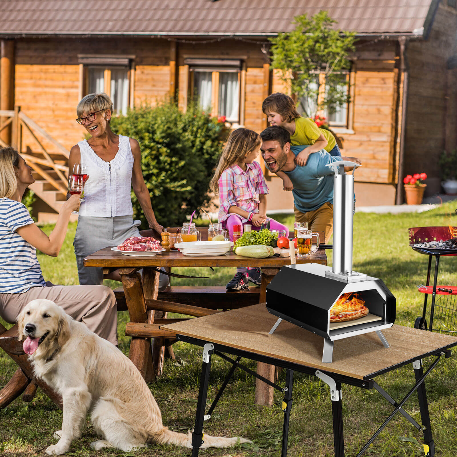 Outdoor Pizza Oven with Stone, Foldable Legs, Black Outdoor Grills at Gallery Canada