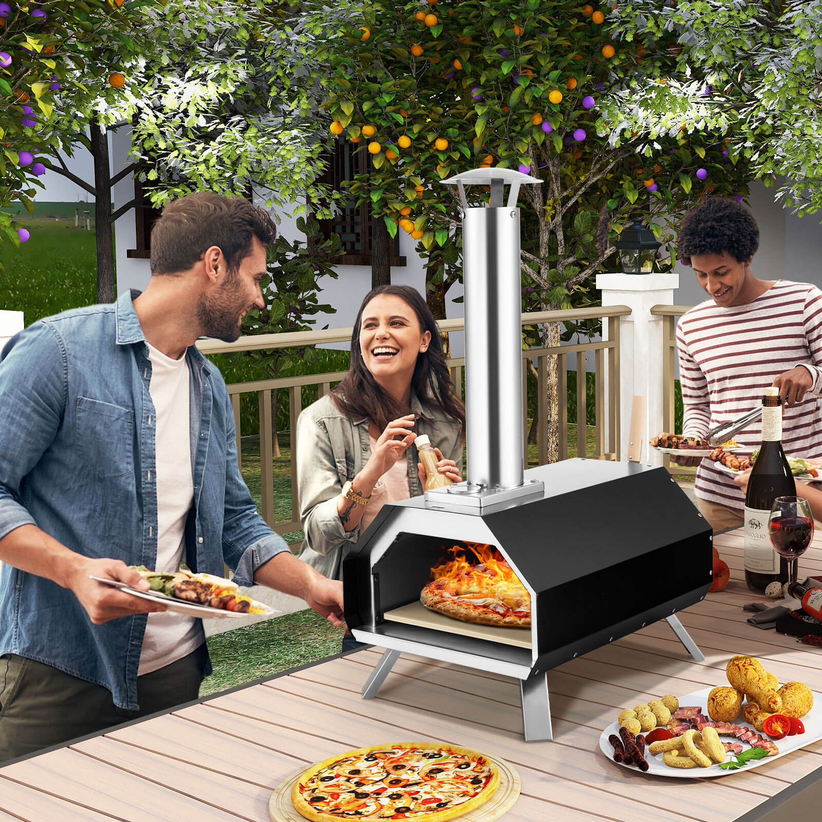 Outdoor Pizza Oven with Stone, Foldable Legs, Black Outdoor Grills at Gallery Canada