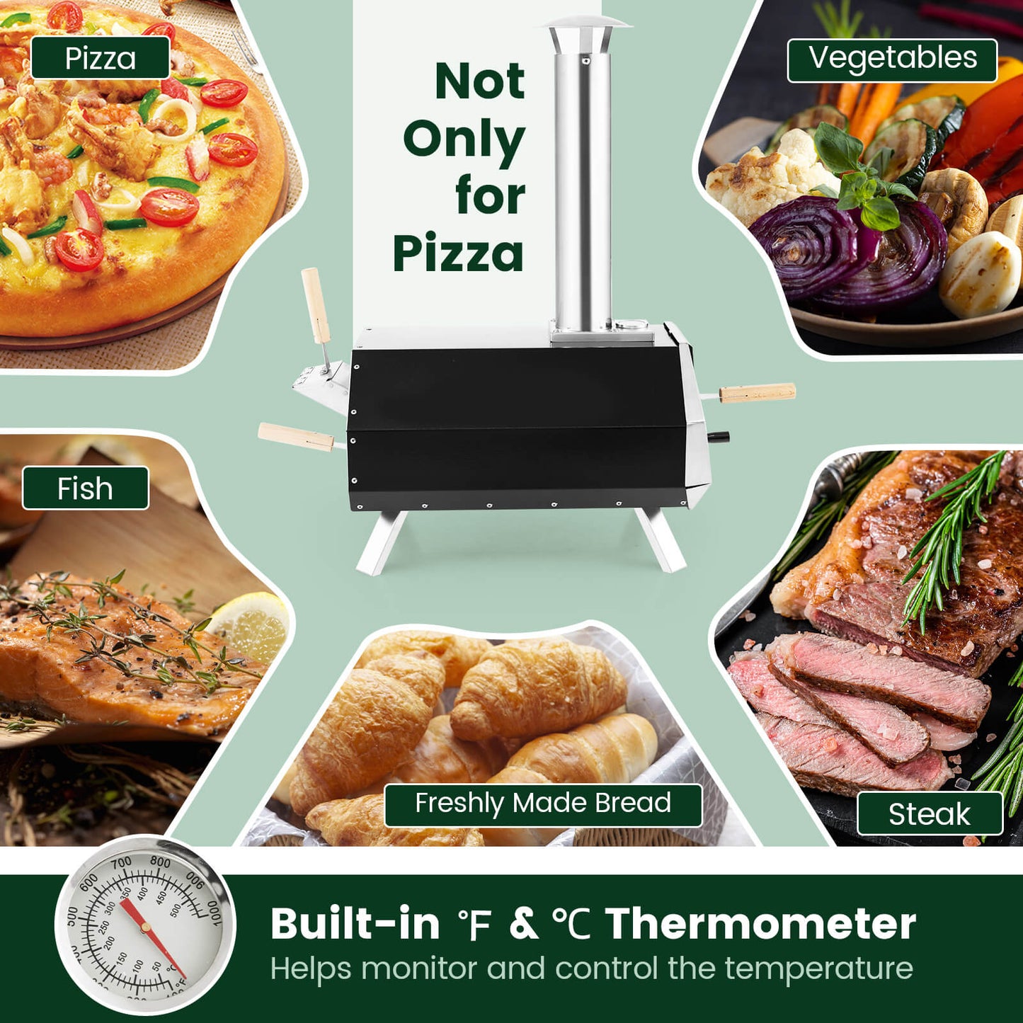 Outdoor Pizza Oven with Stone, Foldable Legs, Black Outdoor Grills at Gallery Canada