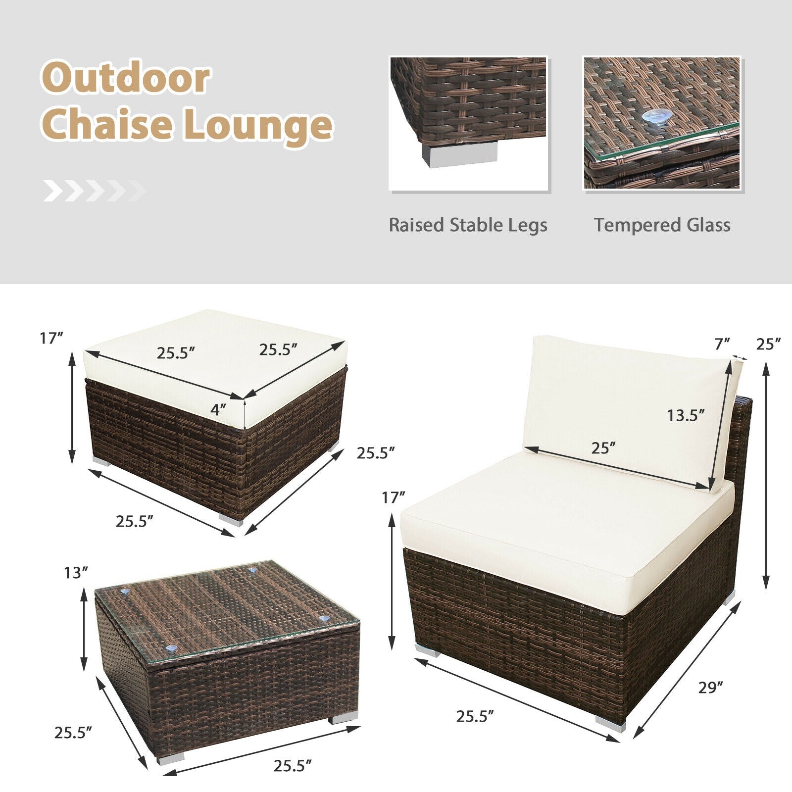 5 Pieces Patio Rattan Furniture Set with Cushioned Armless Sofa, White Patio Conversation Sets at Gallery Canada