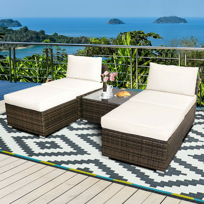 5 Pieces Patio Rattan Furniture Set with Cushioned Armless Sofa, White Patio Conversation Sets at Gallery Canada