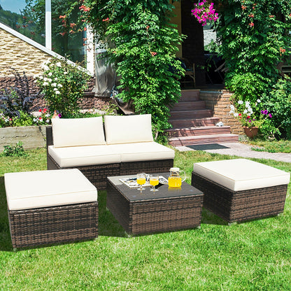 5 Pieces Patio Rattan Furniture Set with Cushioned Armless Sofa, White Patio Conversation Sets at Gallery Canada