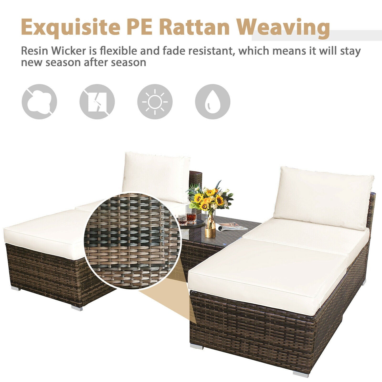 5 Pieces Patio Rattan Furniture Set with Cushioned Armless Sofa, White Patio Conversation Sets at Gallery Canada